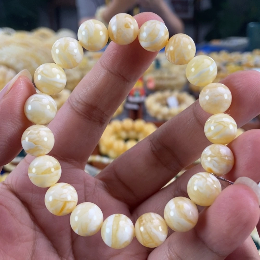 琥珀未镶嵌珠宝奇石10白虎皮纹手串12.89