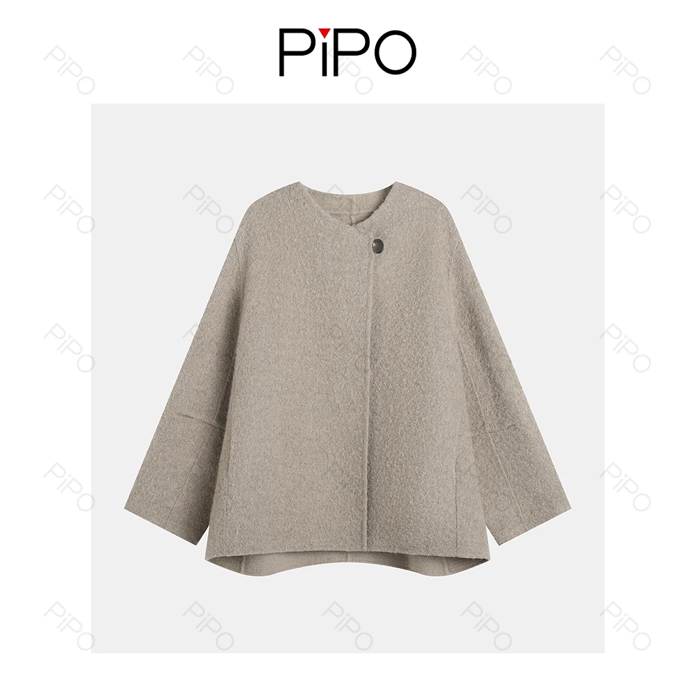 PIPO【绵羊毛+羊驼毛】休闲女时尚简约毛呢外套百搭大衣DD53A260