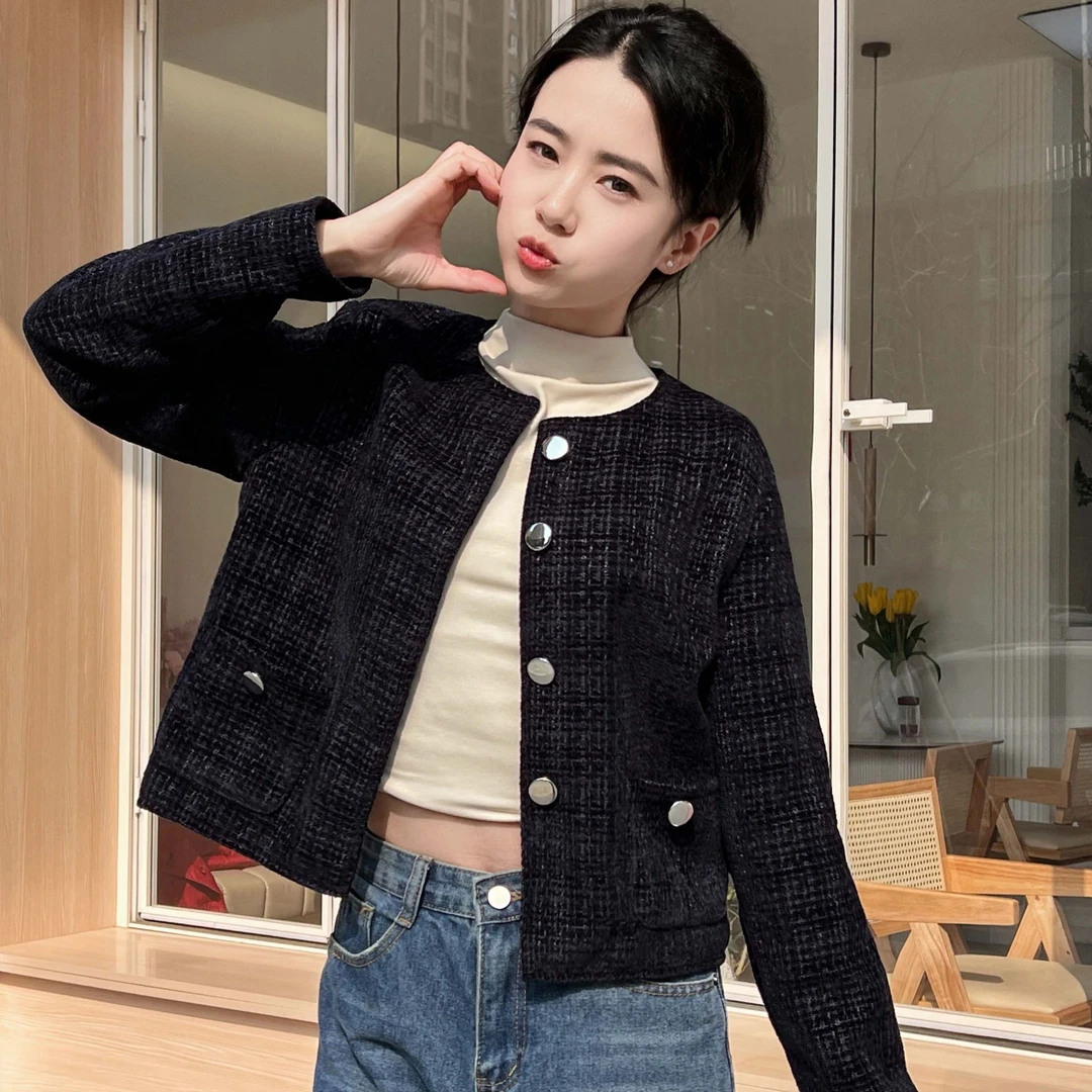 【有运费险】藏蓝色短款小香风外套女春秋款新款洋气高级显瘦上衣