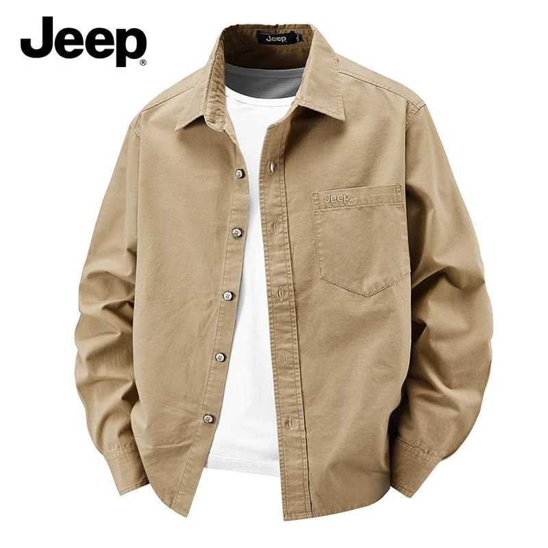 JEEP/吉普Jeep官方正品秋季纯棉水洗长袖商务休闲纯色男士衬衣