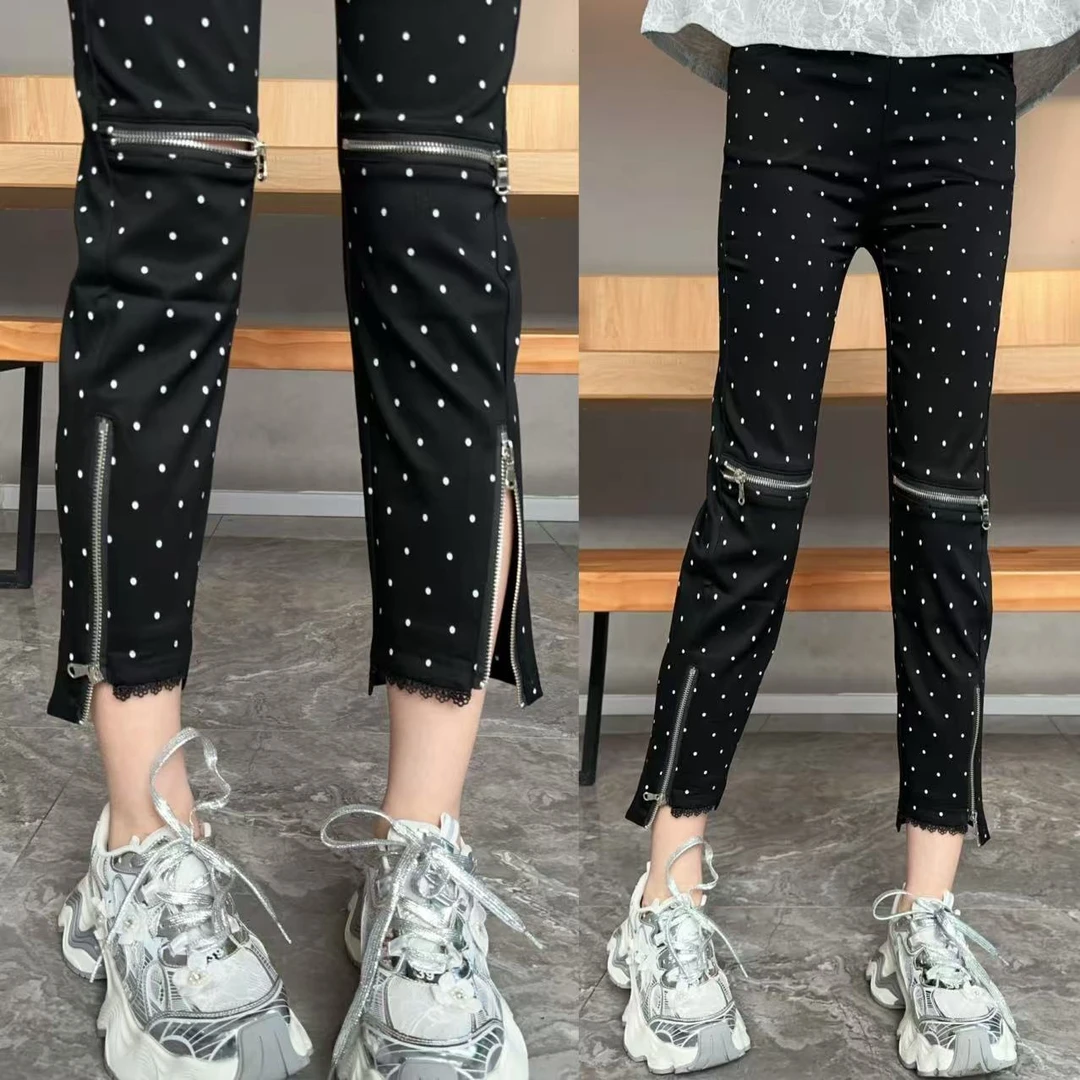 【YJ·高定】2025春夏轻薄修身拉链裤百搭显瘦高腰波点烟管裤女YK565