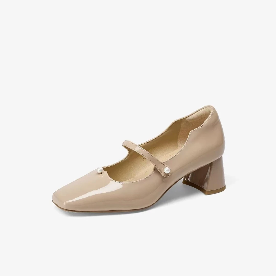 41 Die愫珠玉2025秋季新款一字带方头粗跟玛丽珍鞋气质女单鞋