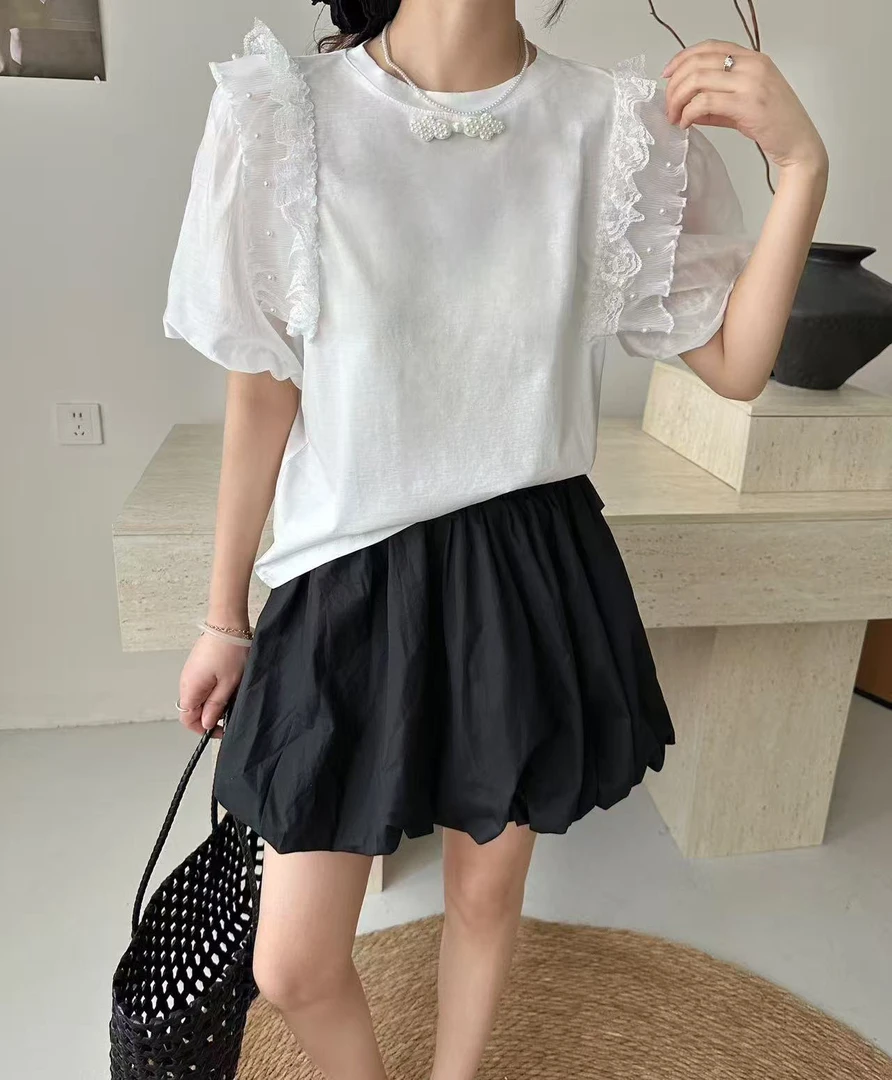 QL—8831纯色百搭泡泡袖上衣