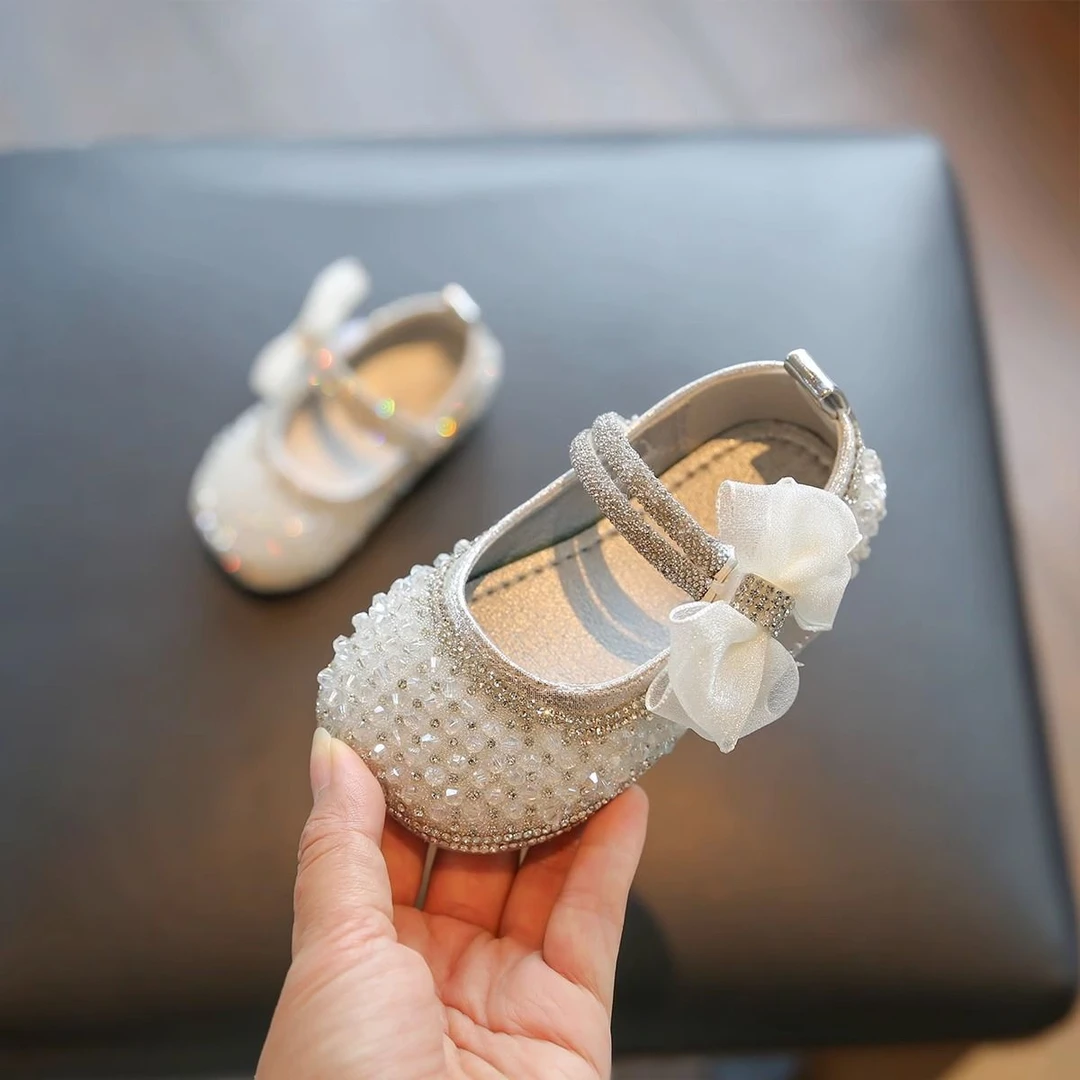 2025女童公主时尚洋气学步小皮鞋春夏季新爆款儿童水晶鞋宝宝软底