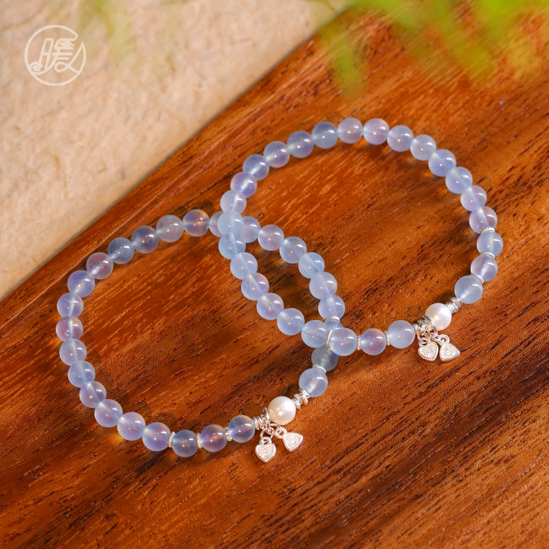 Nuanyan/暖言单圈海蓝宝手串6mm搭配爱心吊坠手链B1171多样性发一