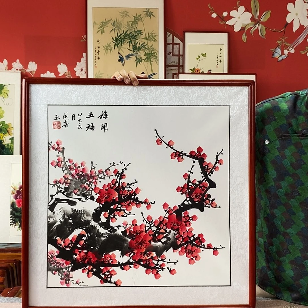 国画手写手绘带框包邮62✖️62国画作品