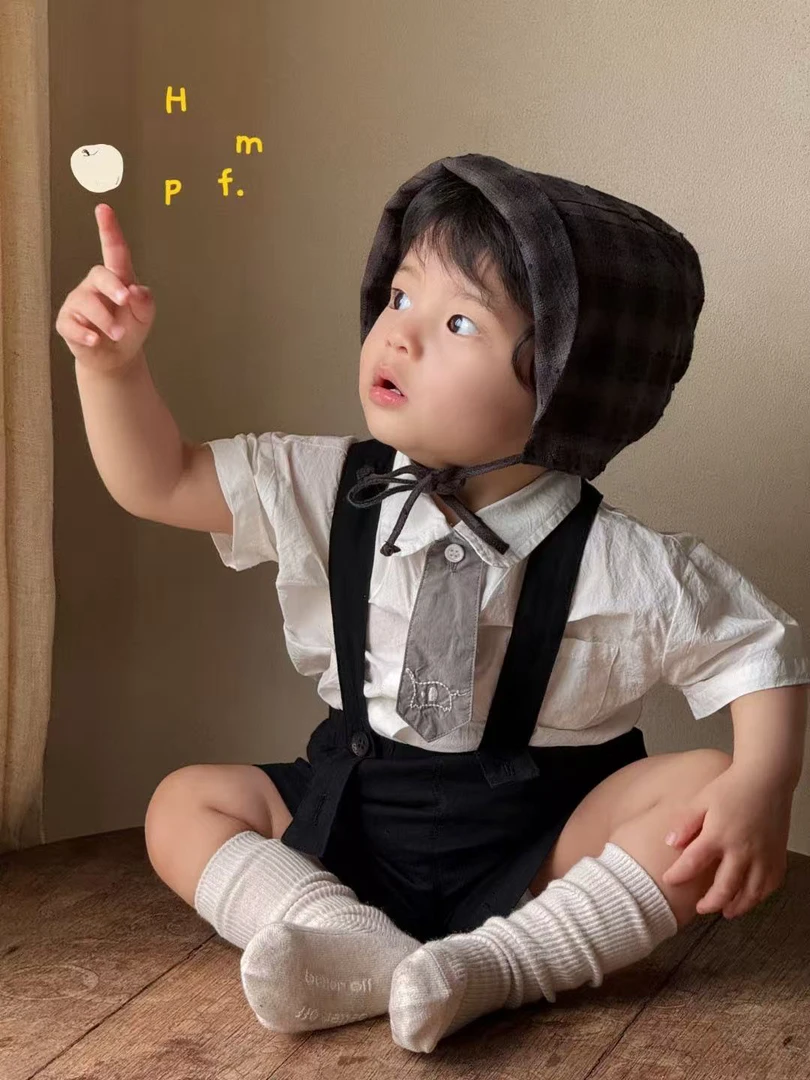 2025新款哈米泡芙背带裤周岁礼服夏生日小西装婴童抓周套装