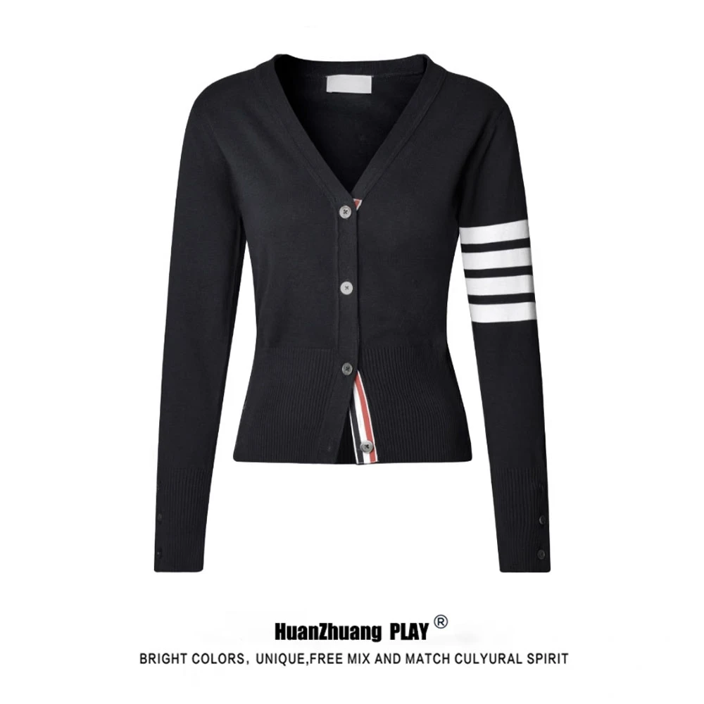 黑色撞色拼接针织开衫女2025新款秋冬装修身显瘦洋气网红毛衣外套