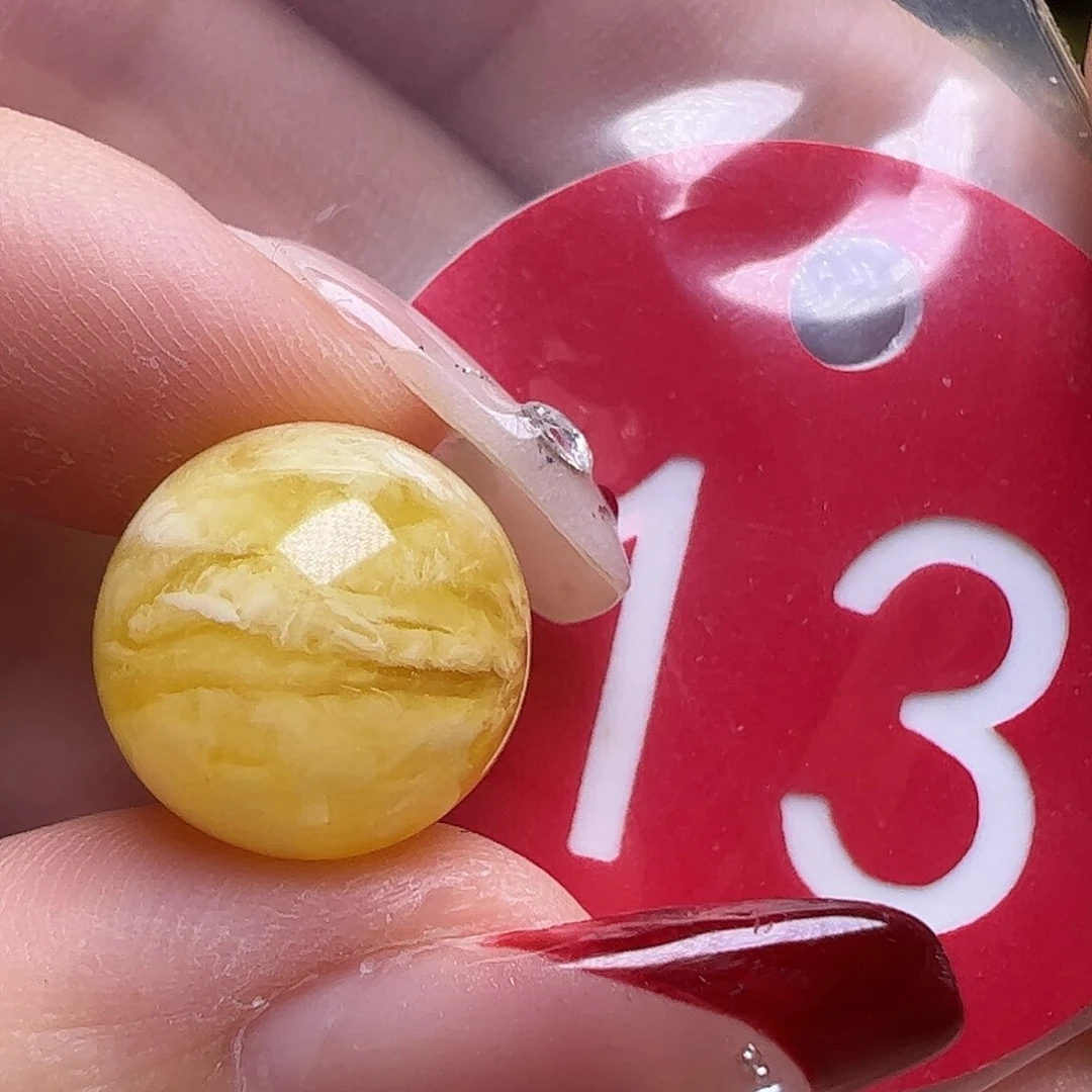 蜜蜡未镶嵌珠宝奇石微瑕13mm金瓷白虎皮圆珠