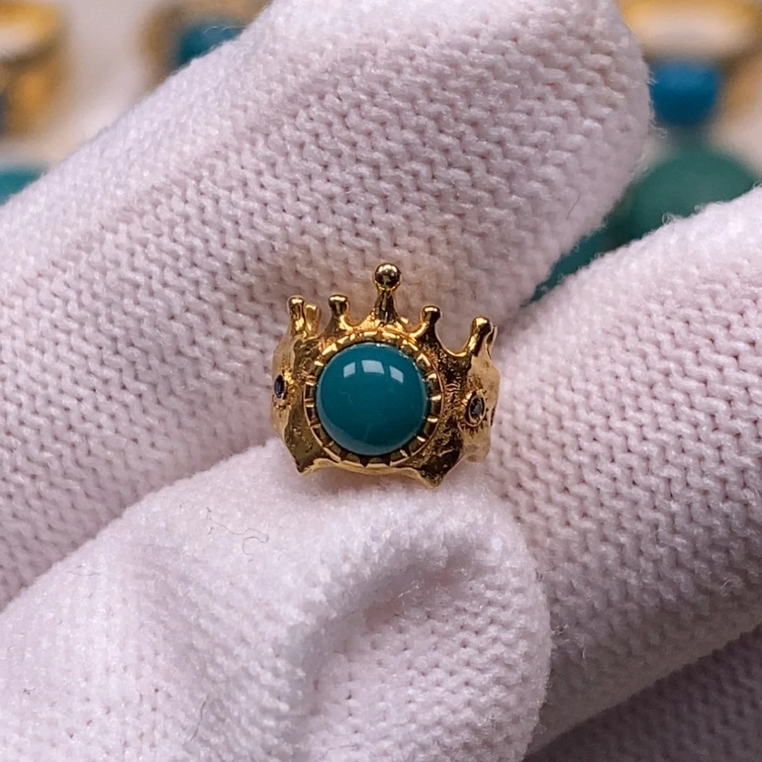 18K金镶嵌绿松石皇冠白*森Aa411//8mm