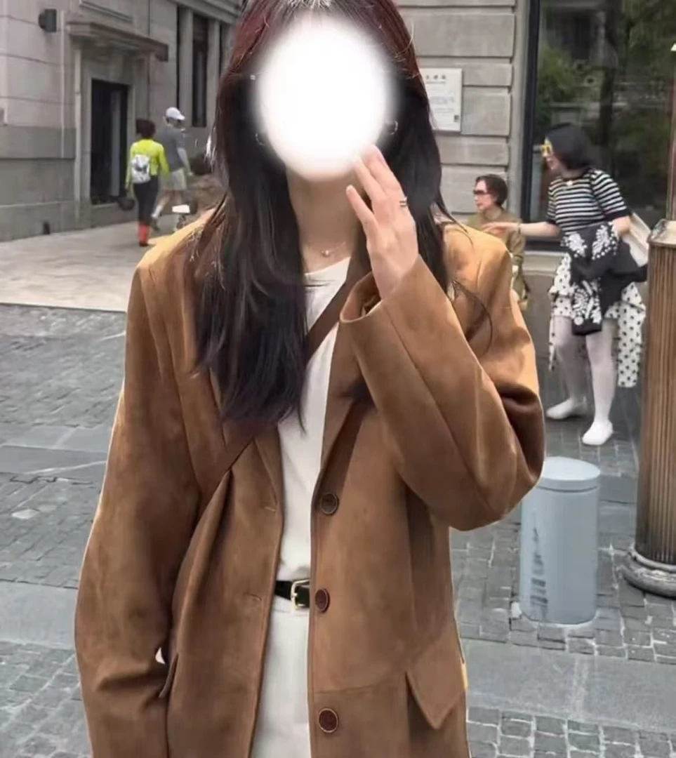 胖鹅张~复古韩系咖色几皮西装外套#9062