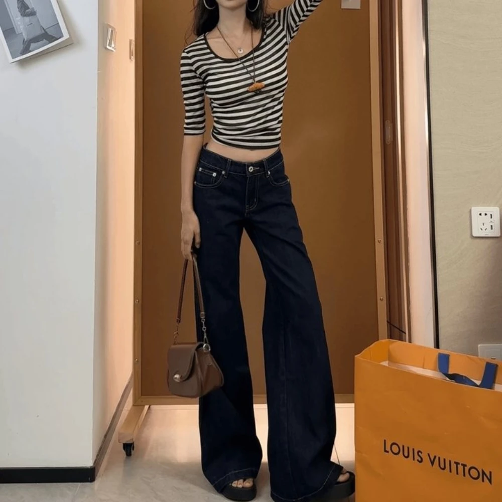 美式做旧深色高个子修身牛仔裤女2025秋季显瘦遮跨百搭垂感拖地裤