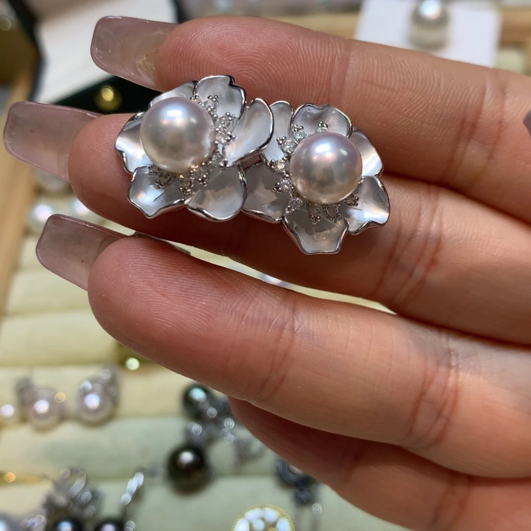 海水珍珠耳饰银S925镶嵌