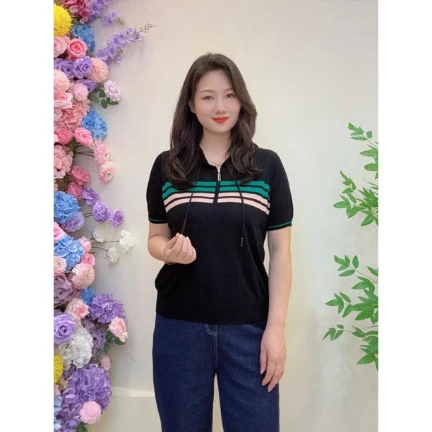 翻领衫连帽女装夏季毛衣包袖毛针织衫常规款短款59033