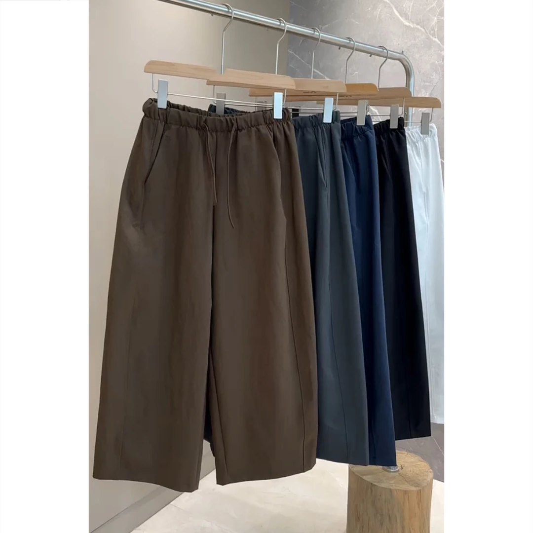 艾塔莉秋季女新款宽松休闲裤时尚百搭纯色阔腿裤松紧腰大码哈伦裤