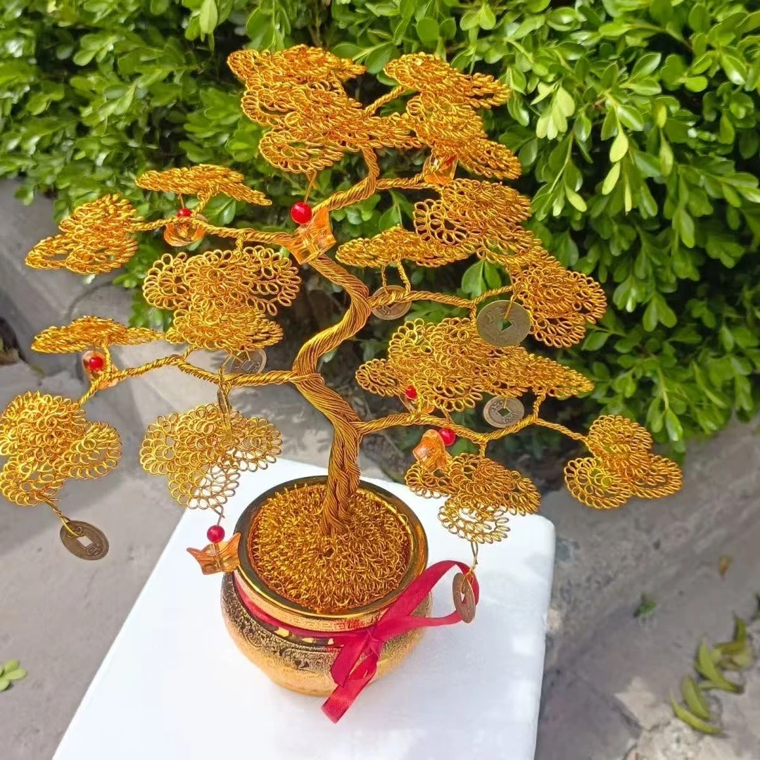 中式纯手工编织发财树店铺开业乔迁礼物店铺开业前台摆件装饰品