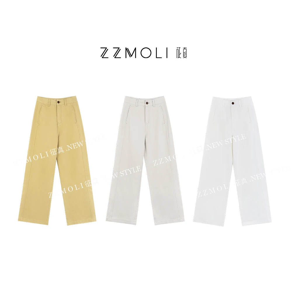ZZMOLI美式复古窄版阔腿牛仔裤子女款2025休闲显瘦直筒裤ZBK58015