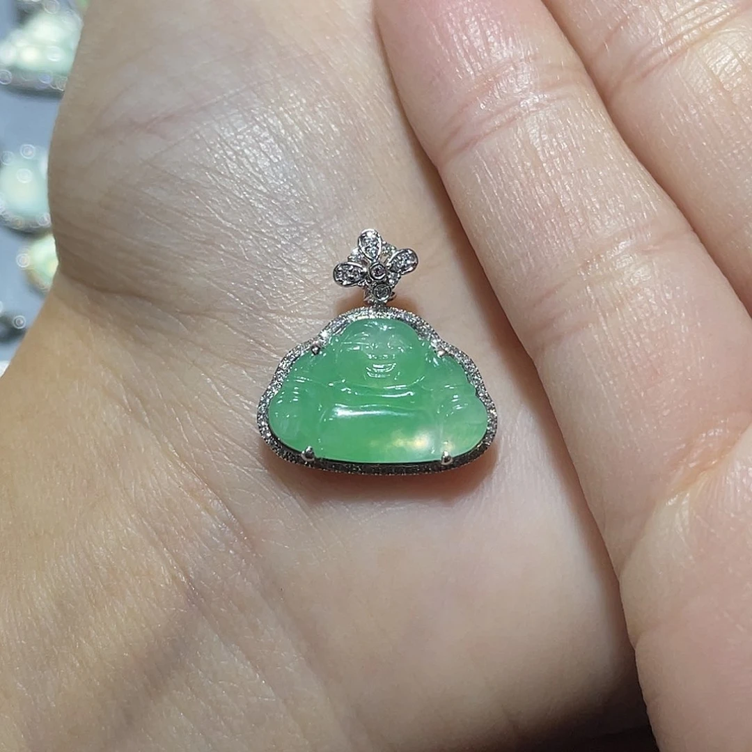 吊坠(不含链)18K金镶嵌翡翠