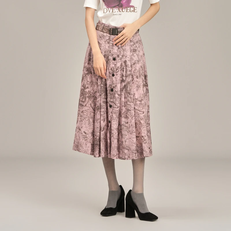 XG雪歌品牌女装2025年新款XK103022B496-XG雪歌春款花色半身裙