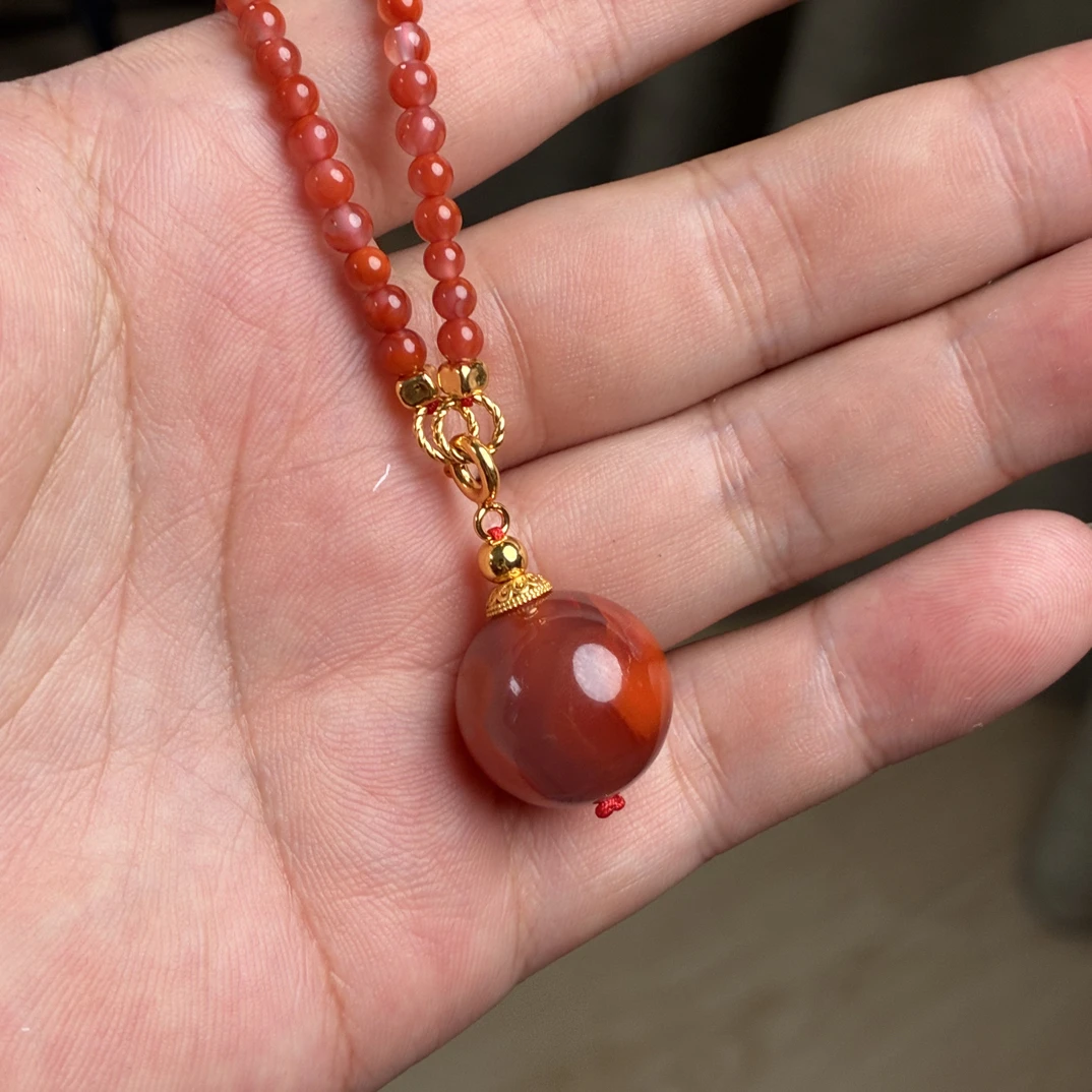 瓦西火焰纹南红项链毛衣链顶珠17mm+