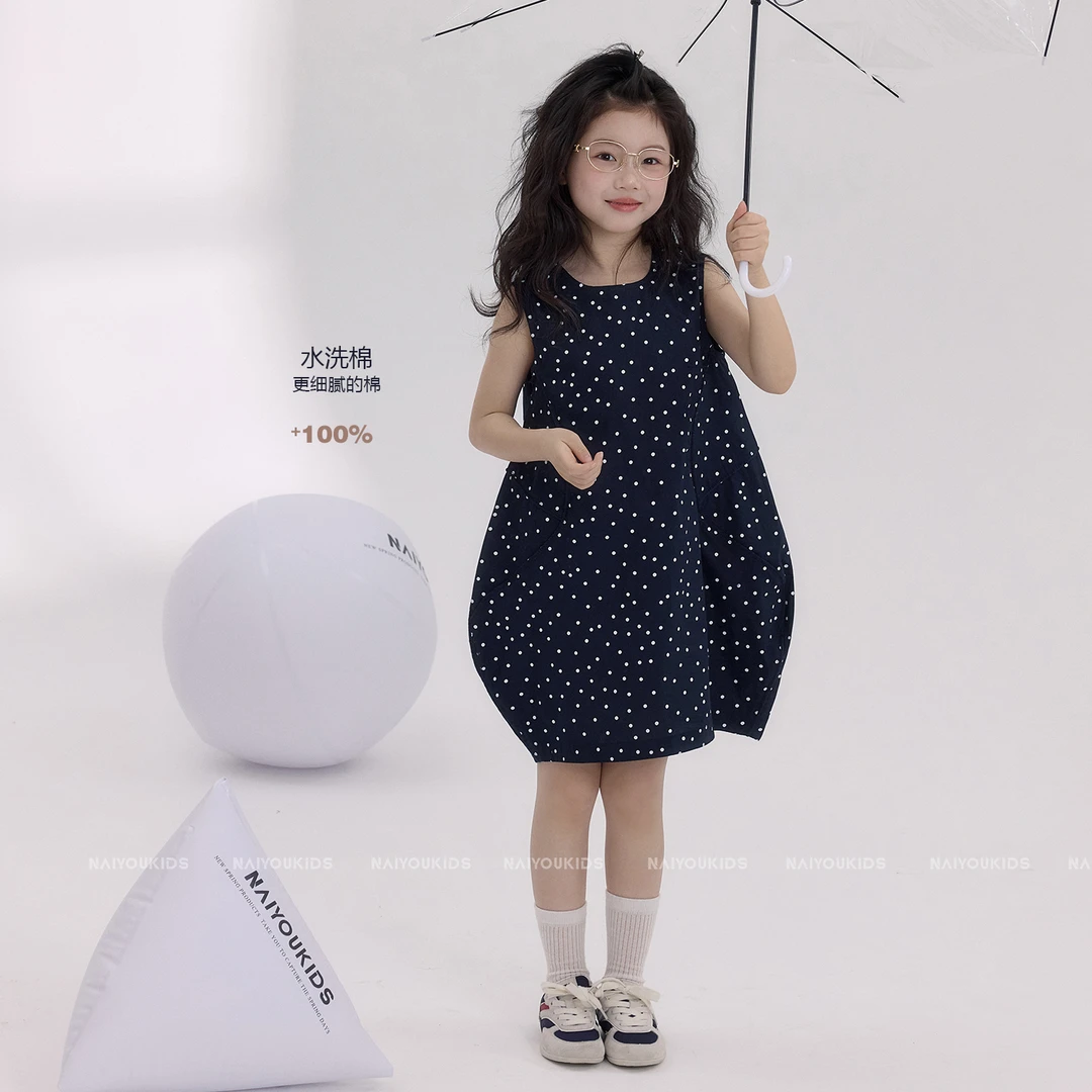 【coco小姐3】女童连衣裙2025夏季波点宝宝韩版无袖背心裙Y6437