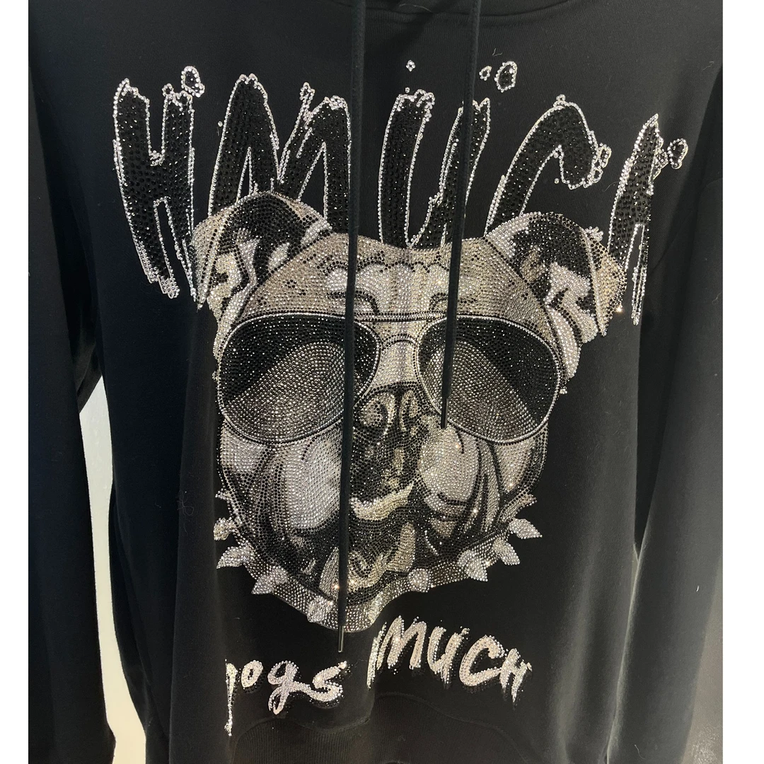 时尚潮流重工烫钻黑色墨镜狗卫衣T21112C6043