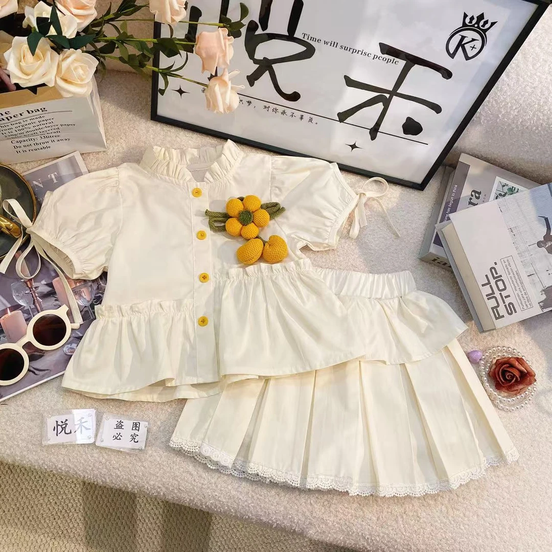 YH夏季2025新款儿童韩版女童时尚休闲裙子可爱洋气花朵套装裙8419