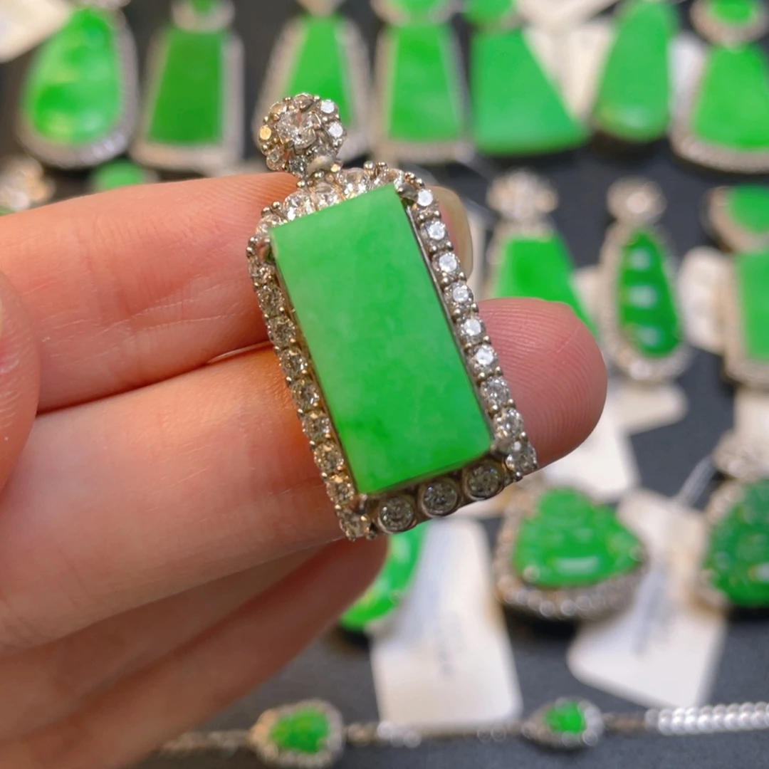 吊坠(不含链)银S925镶嵌翡翠