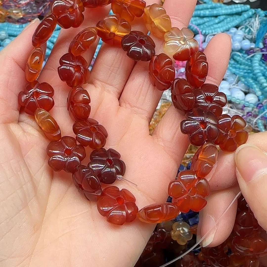 玛瑙/玉髓珠宝半成品合金玛瑙花花14mm一条