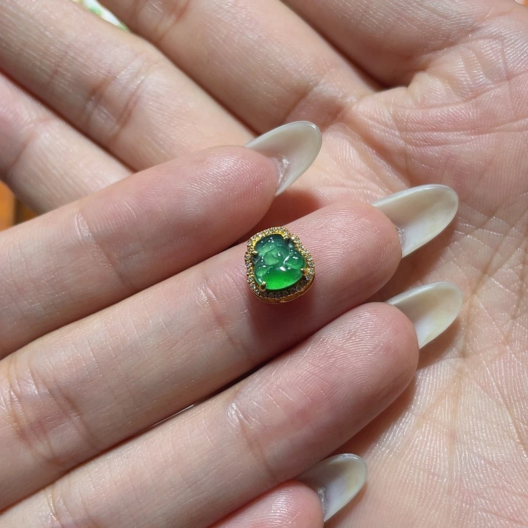 翡翠18K金镶嵌吊坠(不含链)