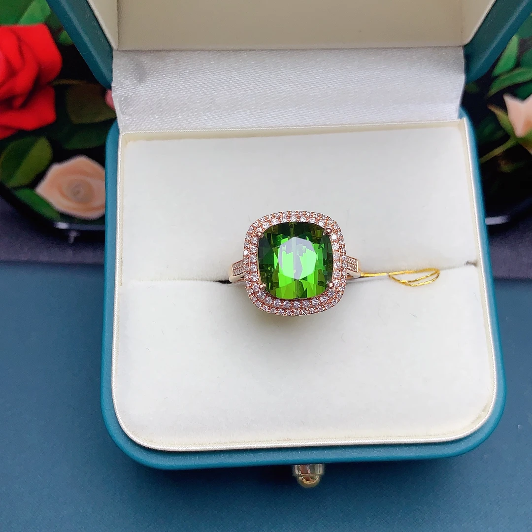 18K金天然绿色碧玺戒指主石6.5ct围镶款式女戒奢华时尚W8740011