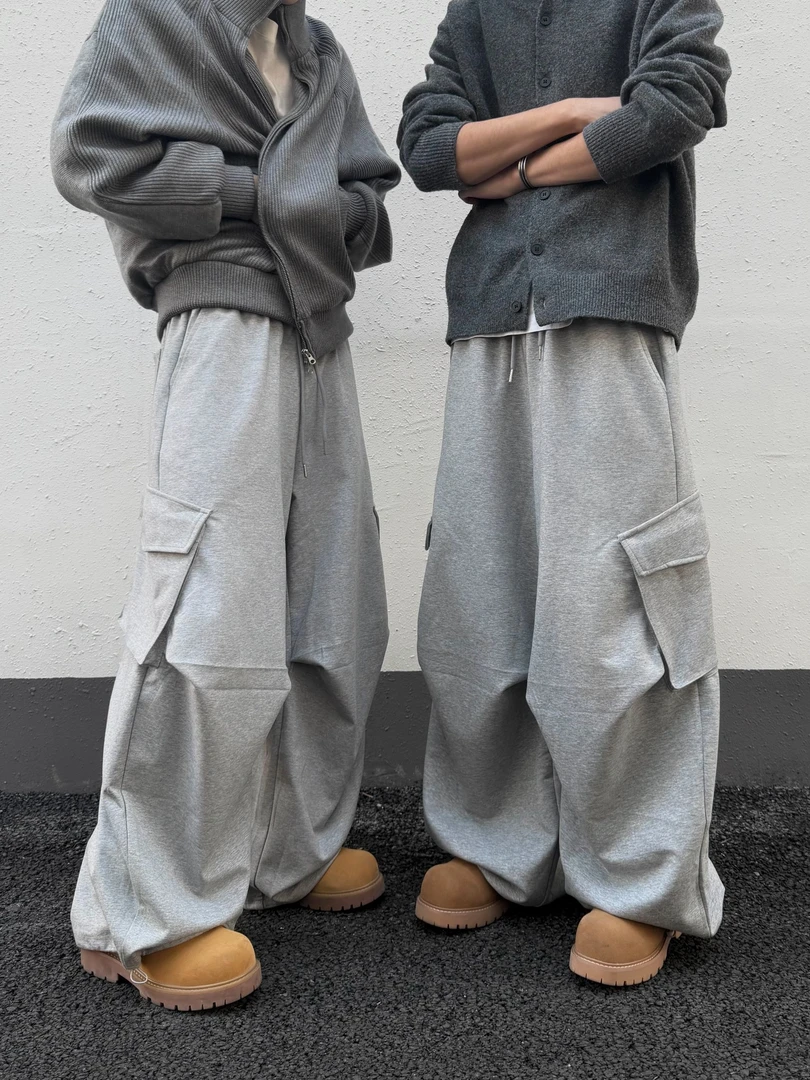 Kid The1One口袋阔腿裤休闲裤美式灰色工装裤抽绳百搭韩版卫裤