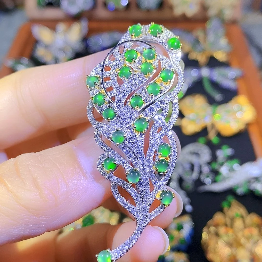 吊坠(不含链)银S925镶嵌翡翠