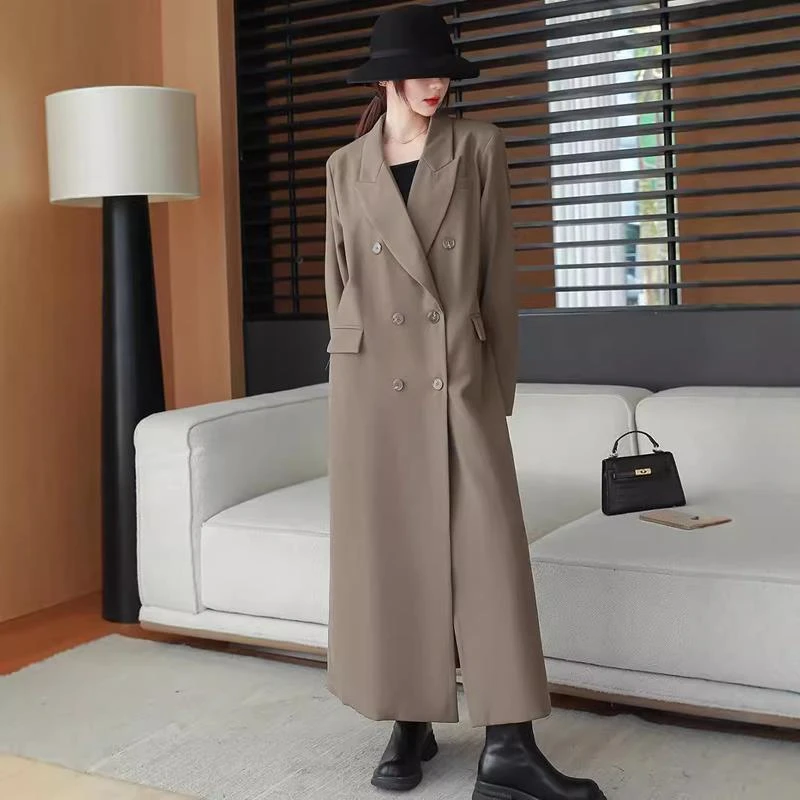 秋冬大码长款西装风衣外套女胖mm200斤英伦风休闲宽松显瘦大衣女