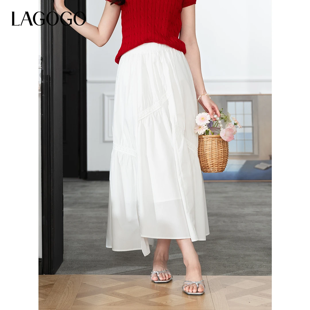 lagogo拉谷谷2025年新款仙气蕾丝设计感舒适小白裙女OABB332B81