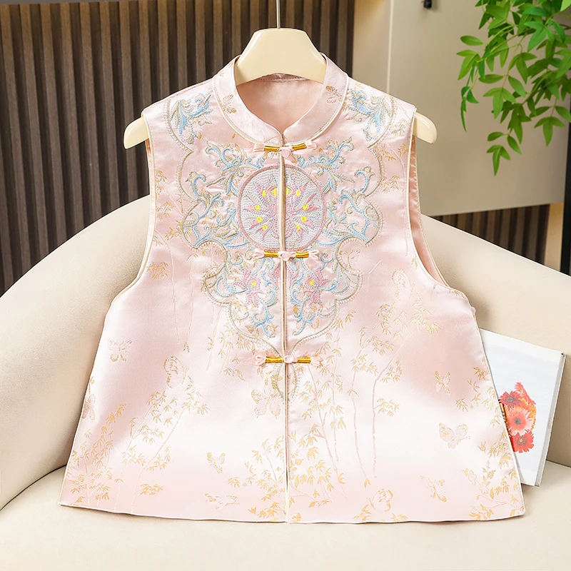 马甲立领刺绣马夹新中式夹棉马甲绣花唐装套装中式服装古装