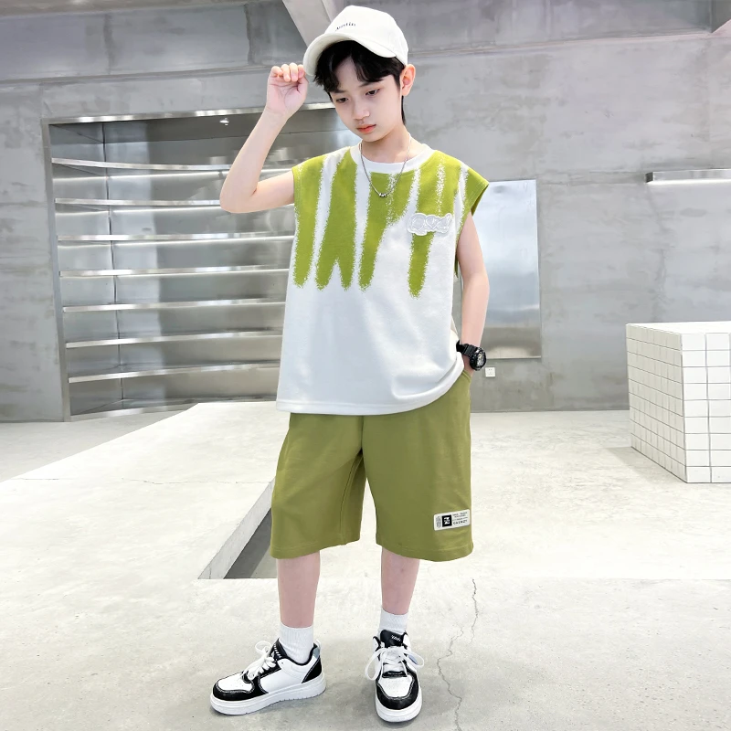 儿童夏季2025新款时尚炸街中大儿童背心套装【HM】BF367