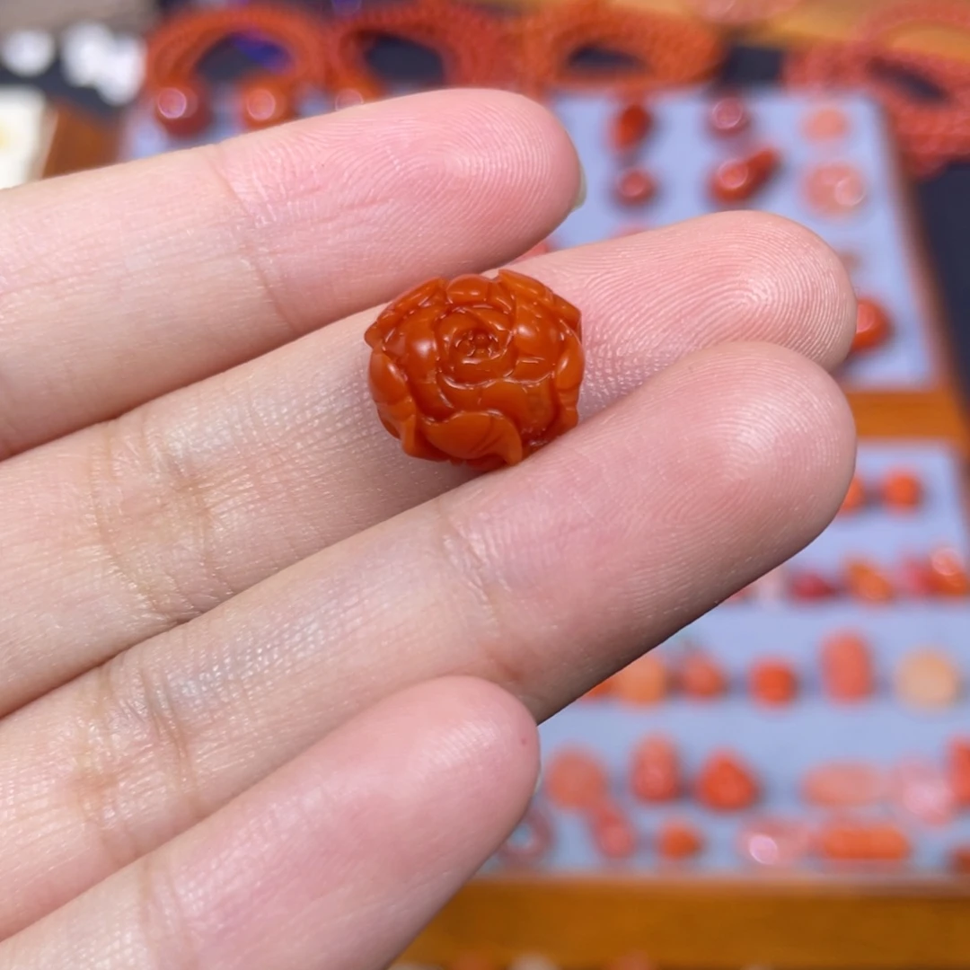 南红玛瑙牡丹花满色满肉柿子红未镶嵌