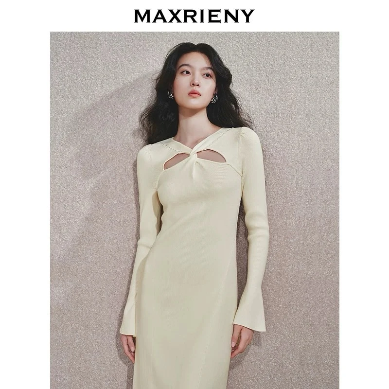 【商场同款】MAXRIENY精致优雅感镂空扭结针织连衣裙季