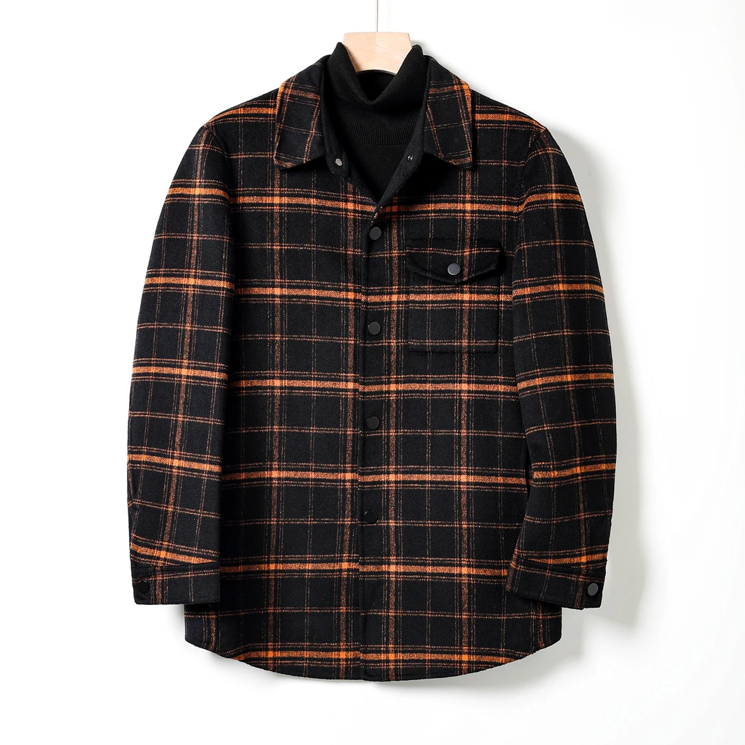 【退货补运费】男士格子翻领绵羊毛毛呢中长款外套3Q135A/3Q128A