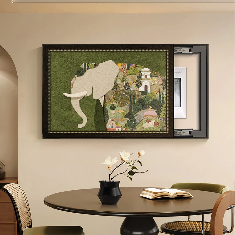 电表箱装饰画2026新款中古风轻奢高级感配电箱盖板遮挡挂画大象