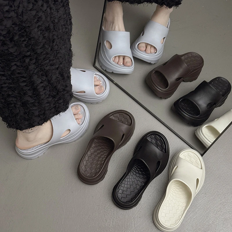 2025新款夏季厚底拖鞋女外穿高级感时尚增高沙滩凉鞋一字EVA超火A