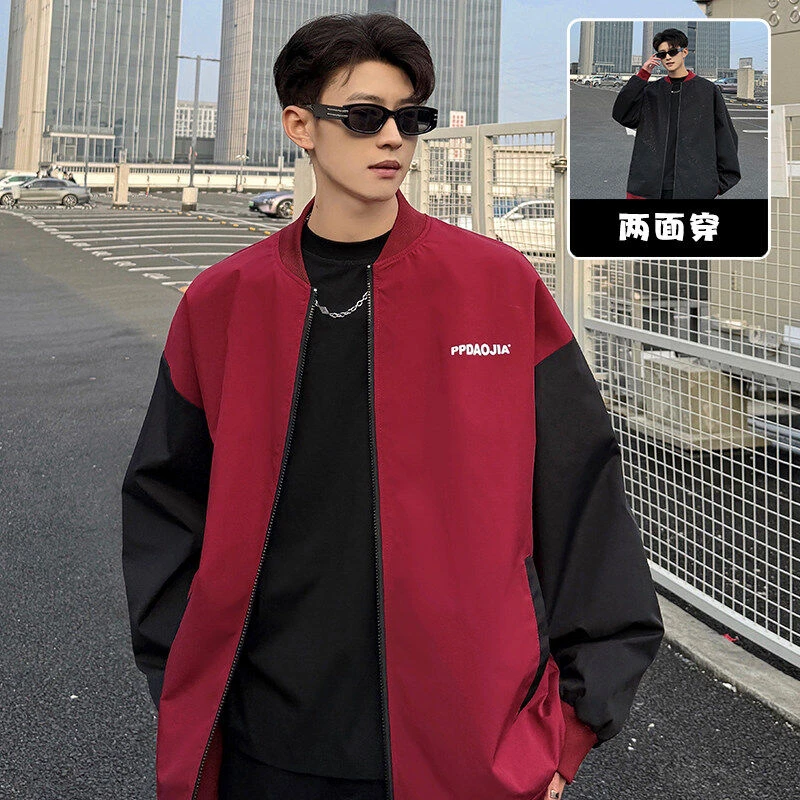 正反穿新安哥拉红满天星夹克男运动百休闲中性防泼水棒球服男生