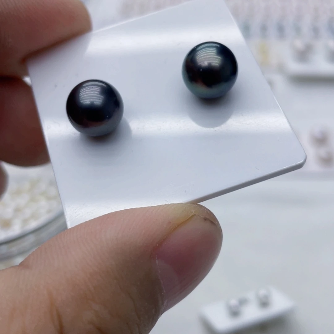 耳饰银S925镶嵌海水珍珠黑