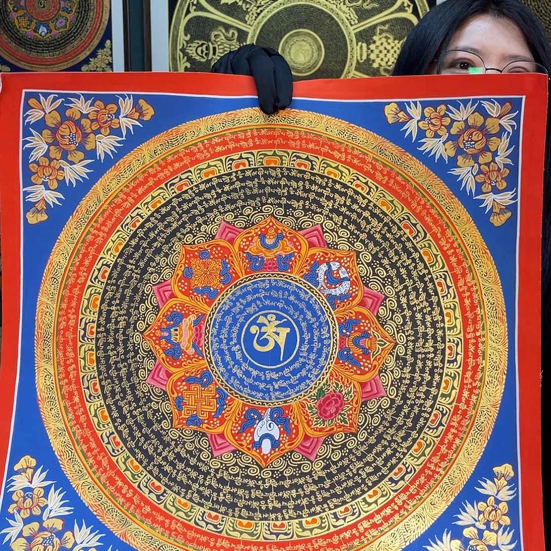 卷轴画手绘唐卡 50厘米六字