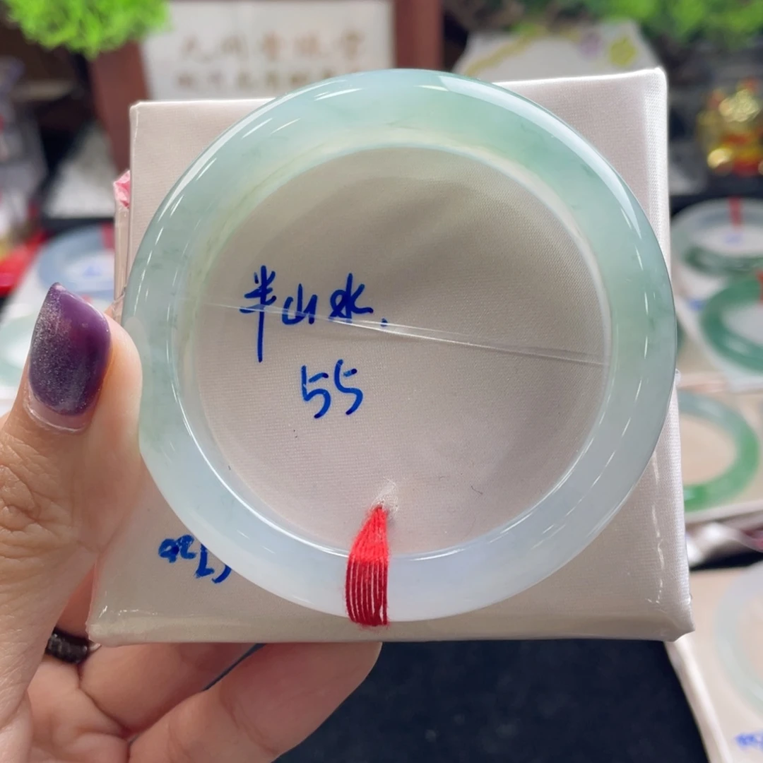 翡翠未镶嵌手镯3号 55正圈 半山水