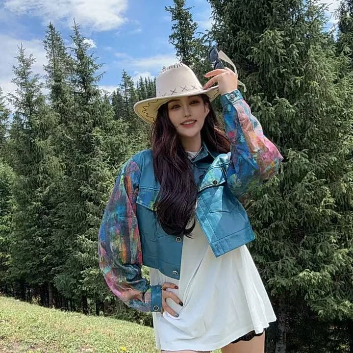 LL【女王优选】潮品时尚春秋秀款设计师皮衣外套97003牛仔户外休闲