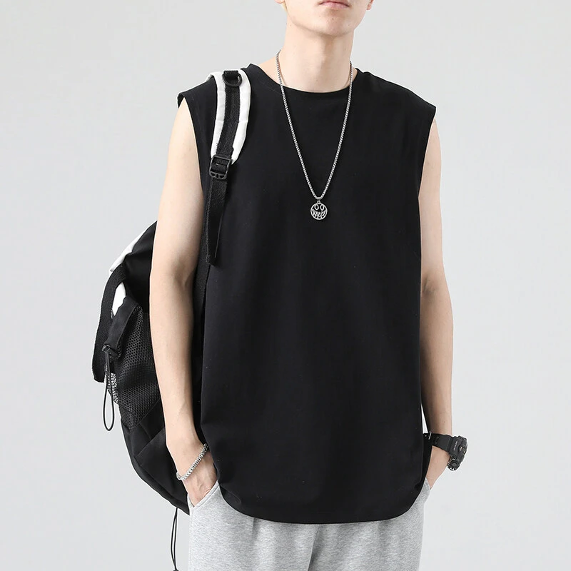 黑色运动健身背心男款夏季小领口美式坎肩t恤高弹力纯棉无袖短袖