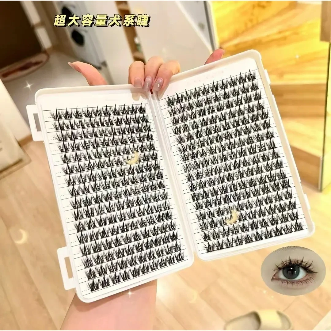 免胶假睫毛犬系狗狗眼自然卷翘浓密无需胶水仿真分段式眼睫毛新手