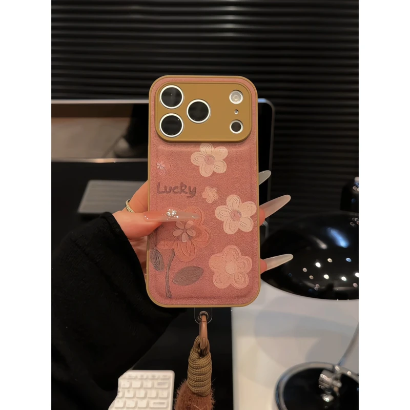 油画花适用苹果17pro手机壳16PM肤感皮纹小众防摔华为p70女小米15